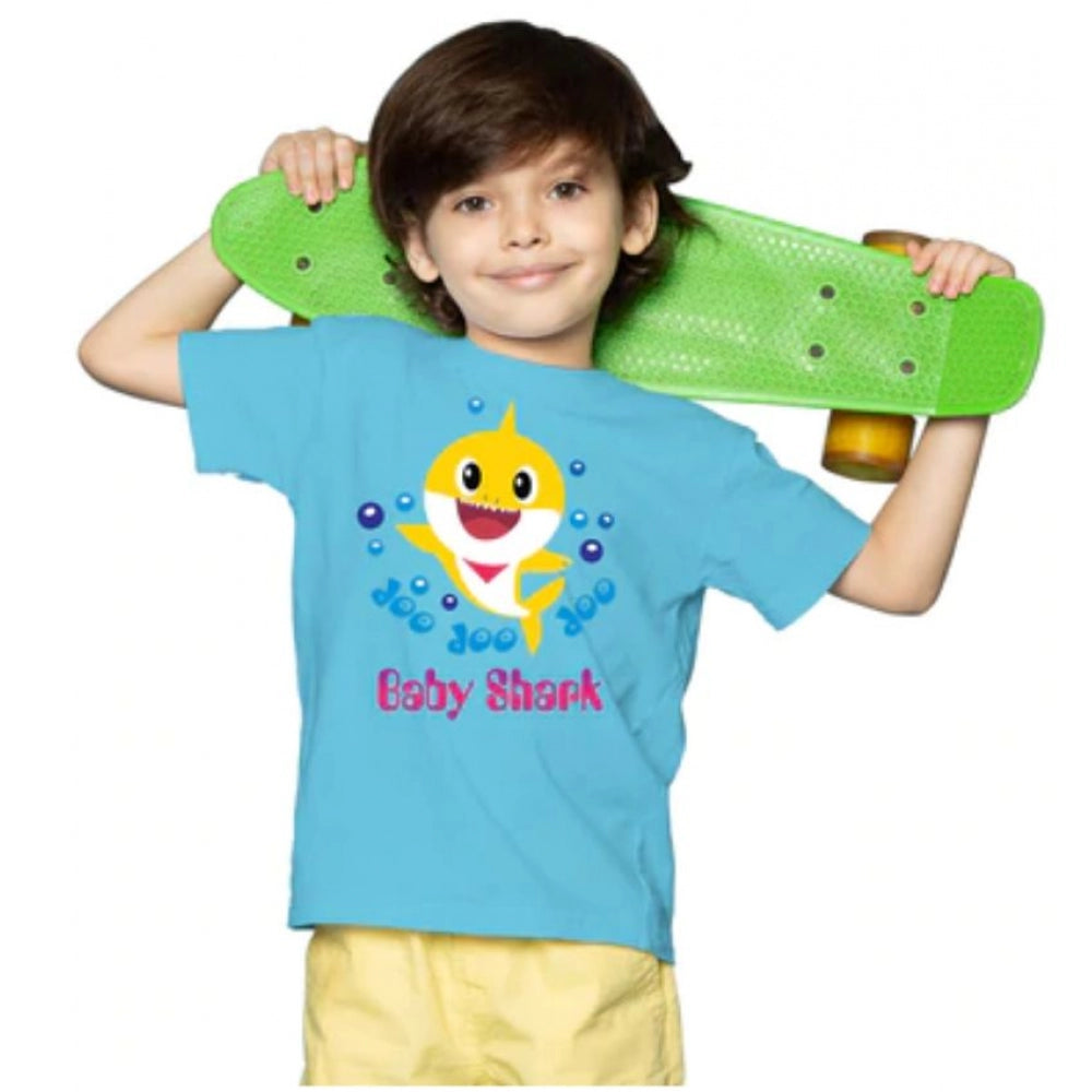 Boys Cotton Baby Shark Half Sleeve Tshirt (Blue)
