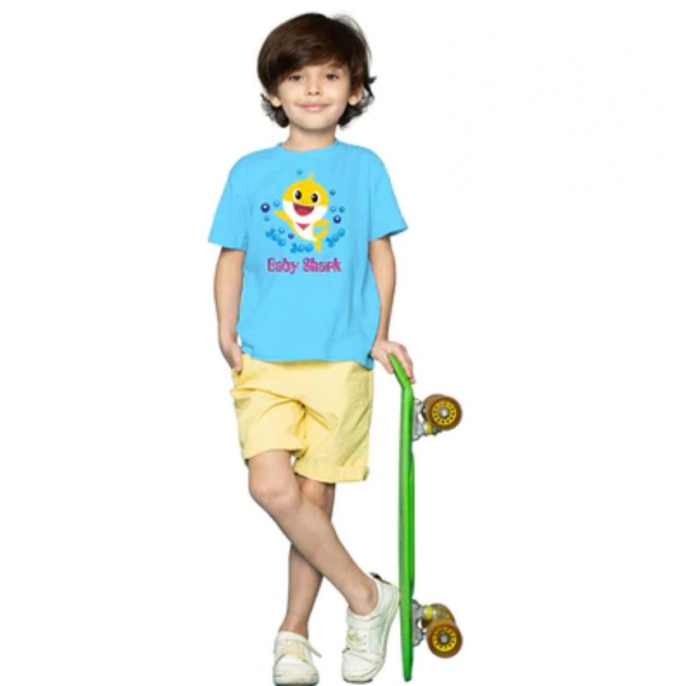 Boys Cotton Baby Shark Half Sleeve Tshirt (Blue)