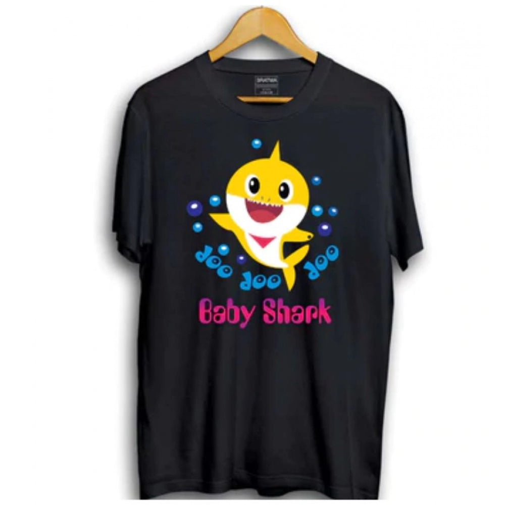 Boys Cotton Baby Shark Half Sleeve Tshirt (Black)