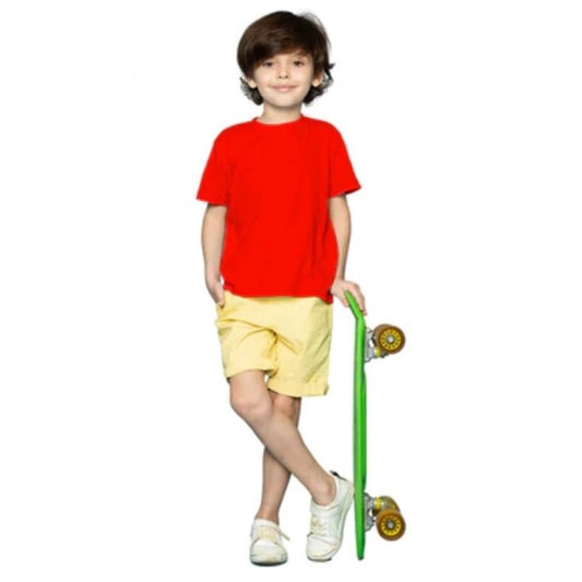 Boys Cotton Plain Half Sleeve Tshirt (Red)