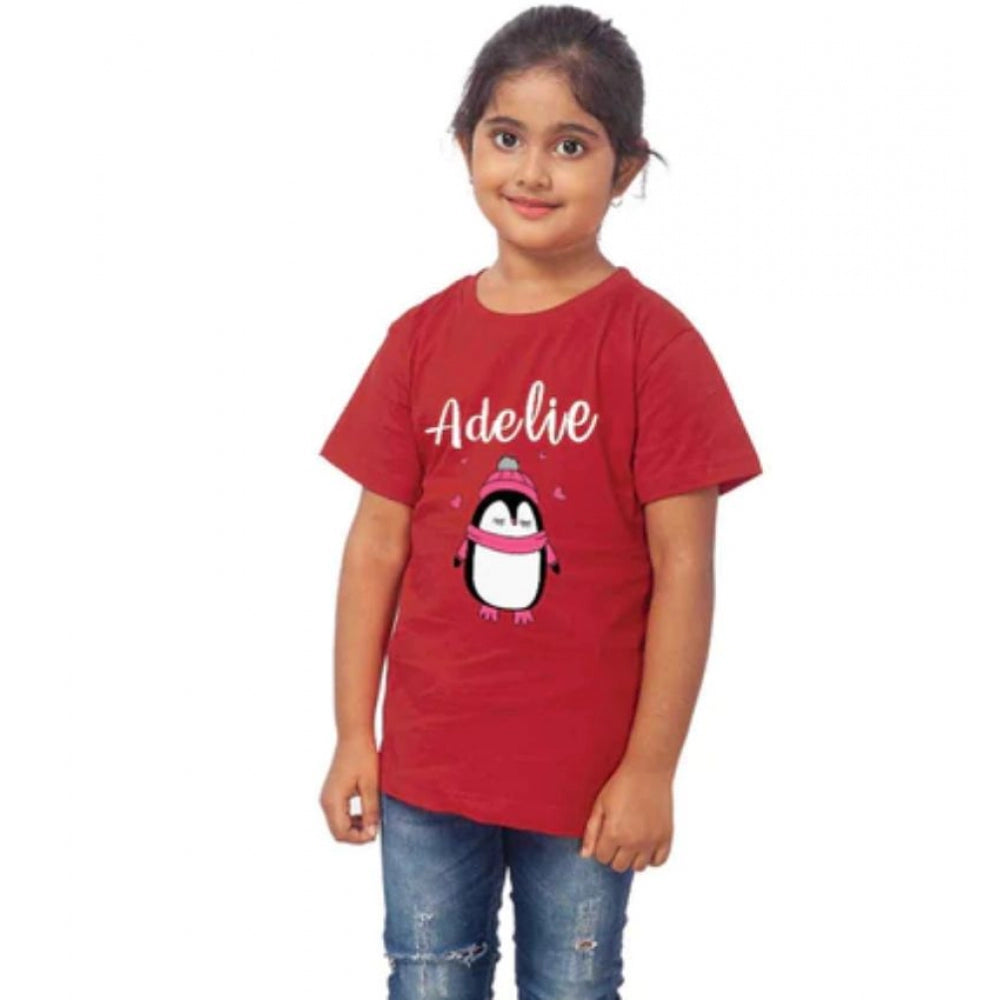 Girls Cotton Adelie Half Sleeve Tshirt (Maroon)
