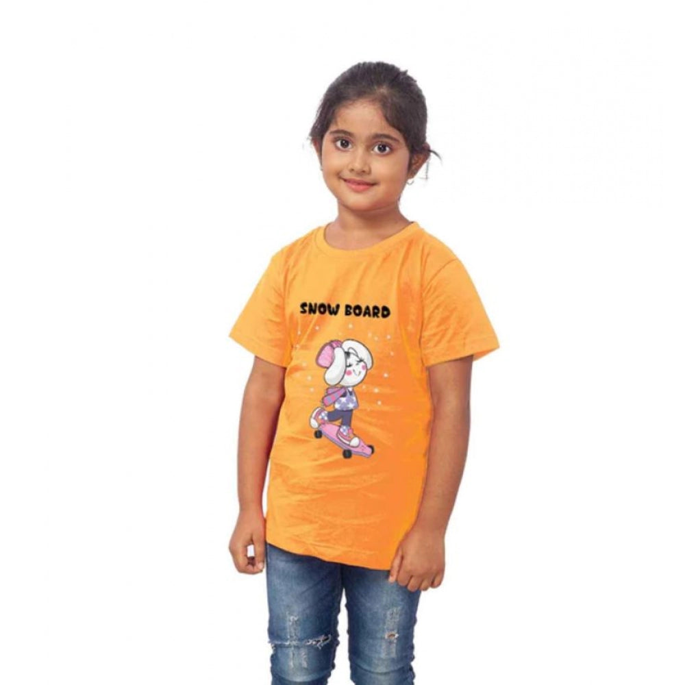 Girls Cotton Snow Board Half Sleeve Tshirt (Mustard)