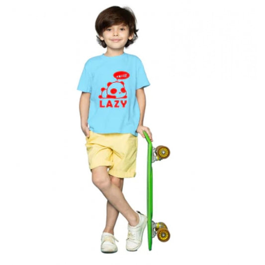 Boys Cotton Lazy Half Sleeve Tshirt (Sky Blue)