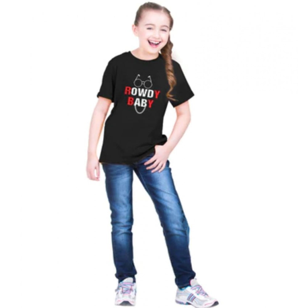 Girls Cotton Rowdy Baby Half Sleeve Tshirt (Black)