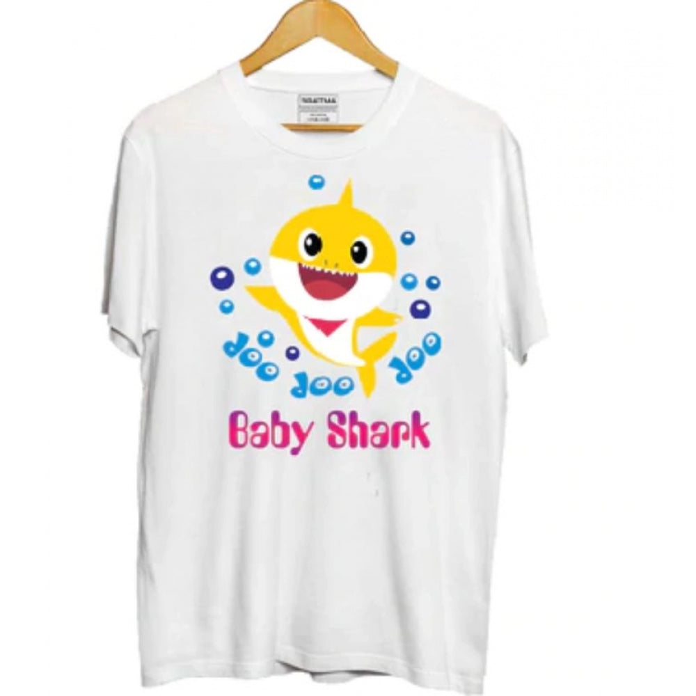 Boys Cotton Baby Shark Half Sleeve Tshirt (White)