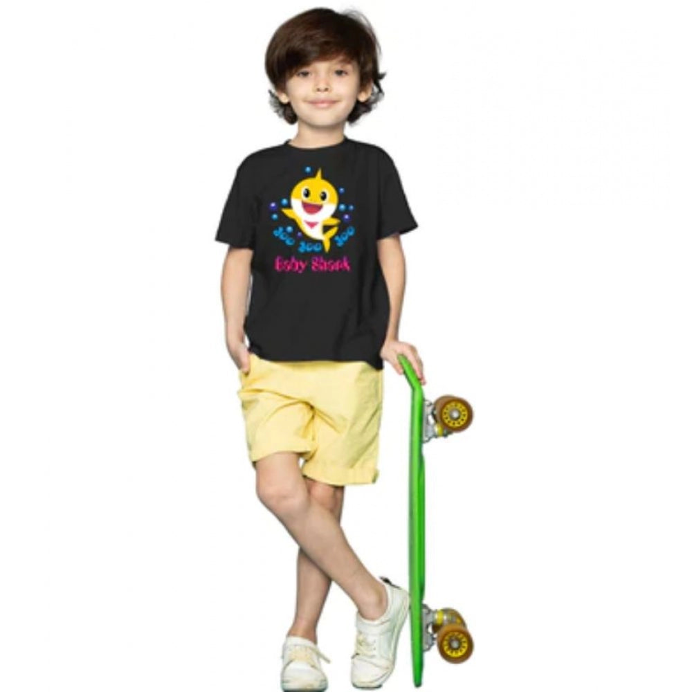 Boys Cotton Baby Shark Half Sleeve Tshirt (Black)