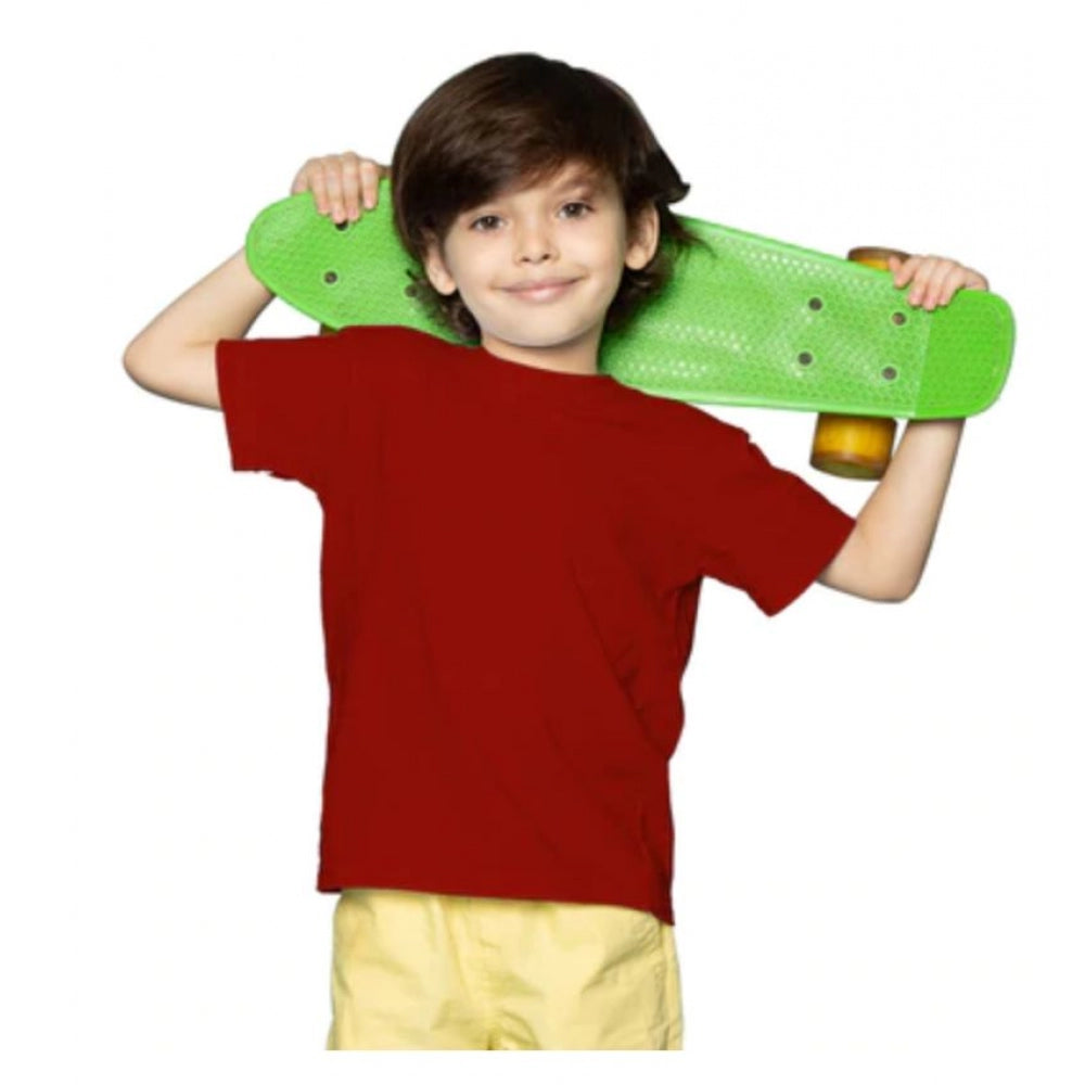 Boys Cotton Plain Half Sleeve Tshirt (Maroon)
