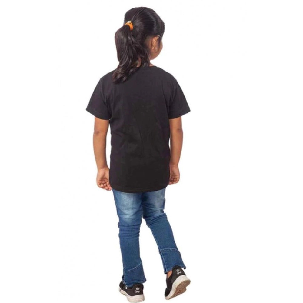 Girls Cotton Drama Queen Half Sleeve Tshirt (Black)