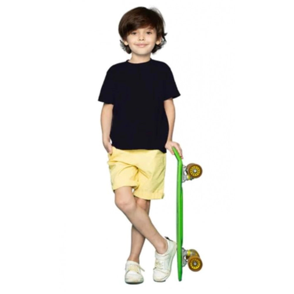 Boys Cotton Plain Half Sleeve Tshirt (Black)