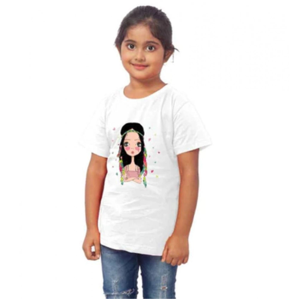 Girls Cotton Tribal Half Sleeve Tshirt (White)