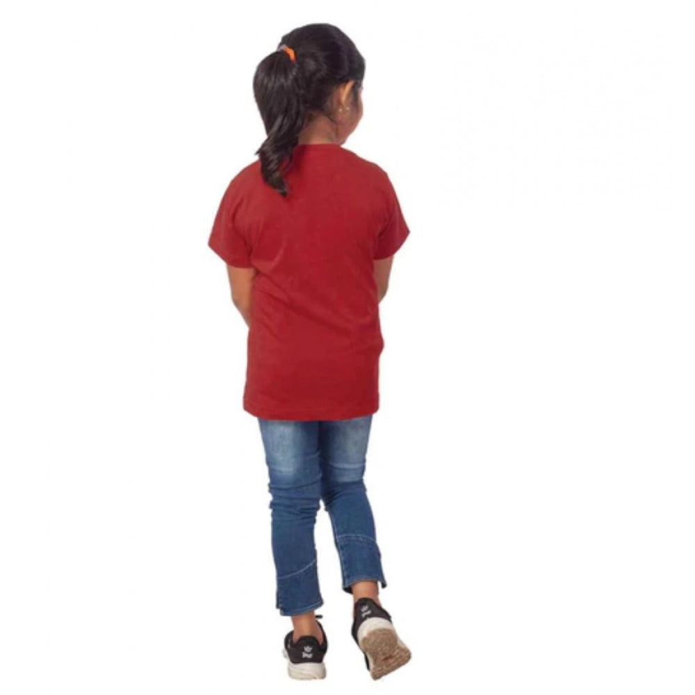 Girls Cotton Tribal Half Sleeve Tshirt (Maroon)
