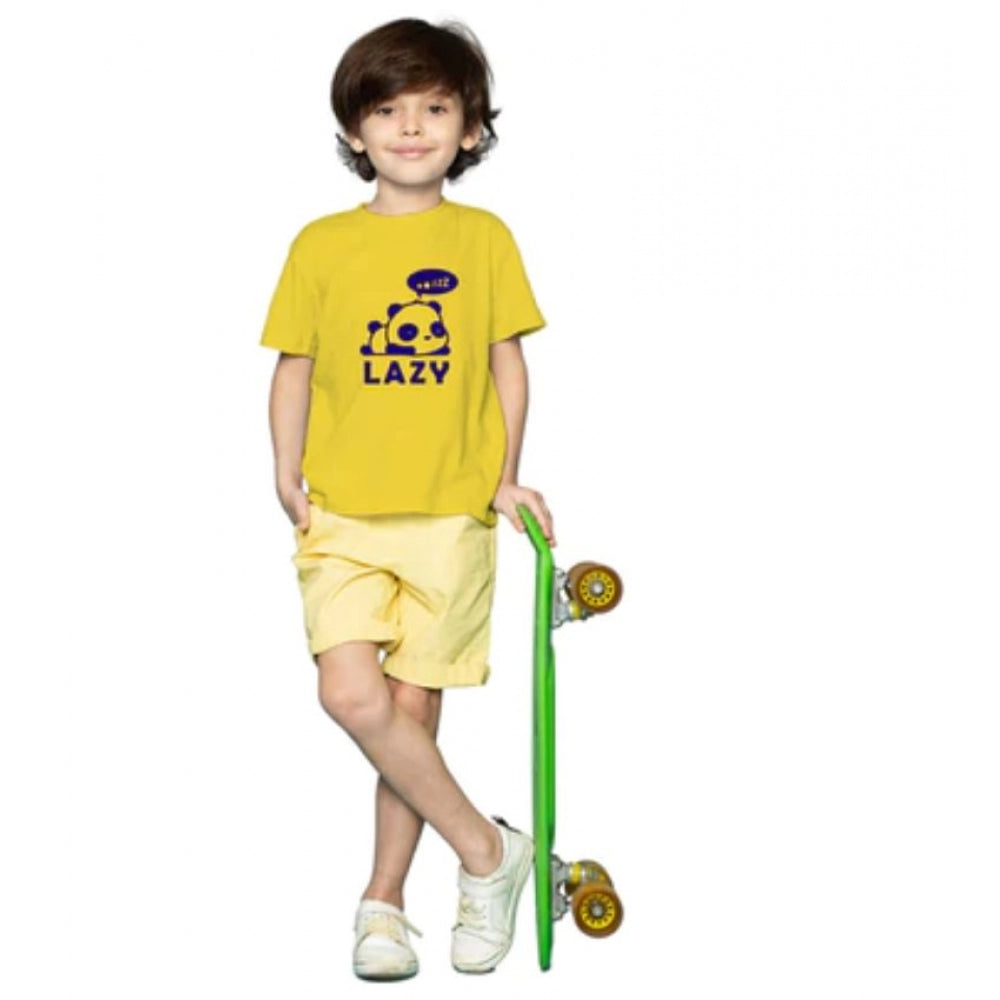 Boys Cotton Lazy Half Sleeve Tshirt (Mustard)