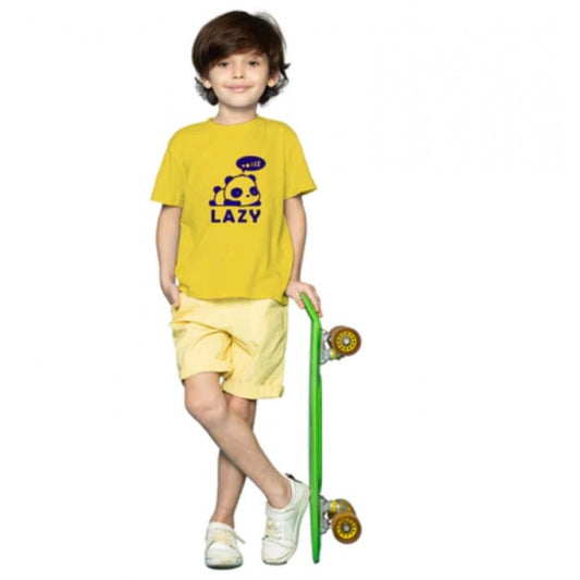 Boys Cotton Lazy Half Sleeve Tshirt (Mustard)