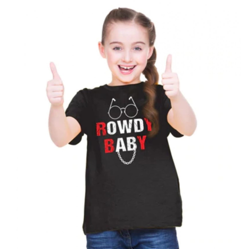 Girls Cotton Rowdy Baby Half Sleeve Tshirt (Black)