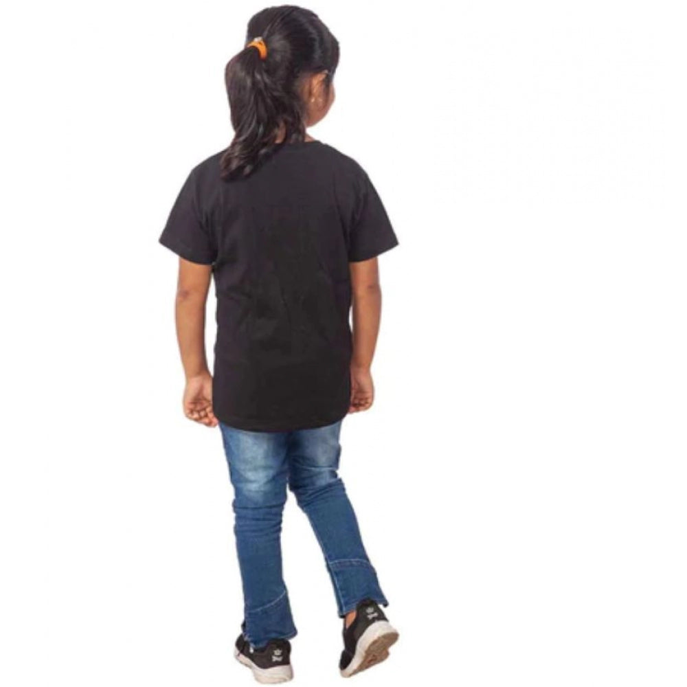 Girls Cotton Cat Half Sleeve Tshirt (Black)
