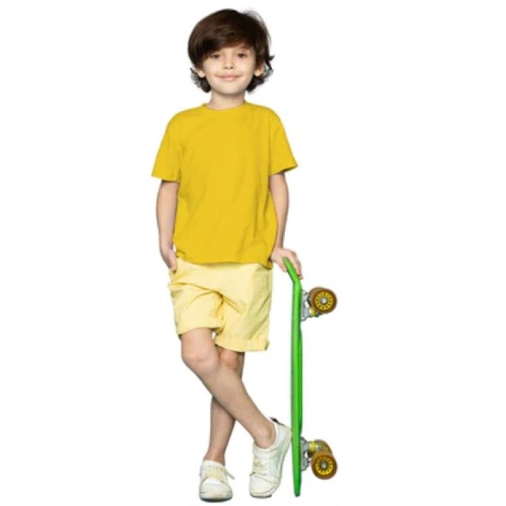 Boys Cotton Plain Half Sleeve Tshirt (Yellow)