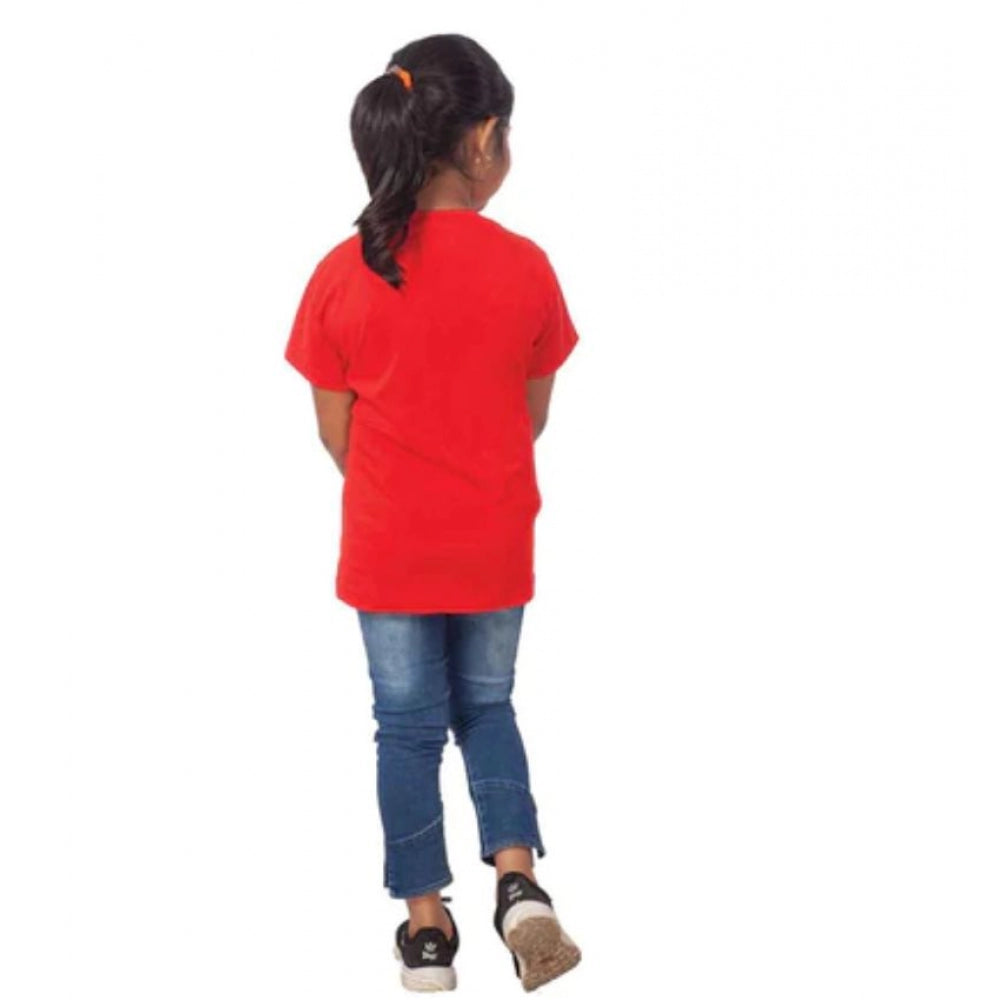 Girls Cotton Cat Half Sleeve Tshirt (Red)