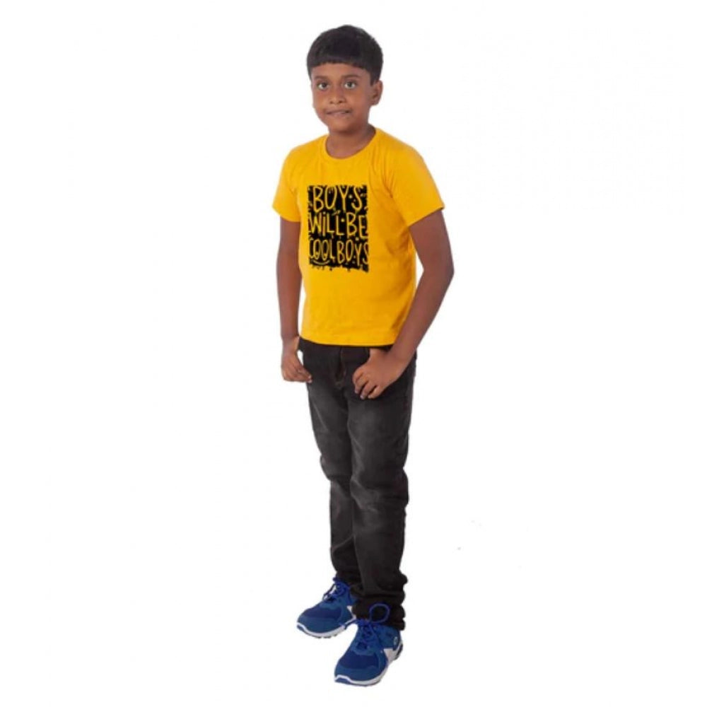 Boys Cotton Will Be Cool Half Sleeve Tshirt (Mustard)
