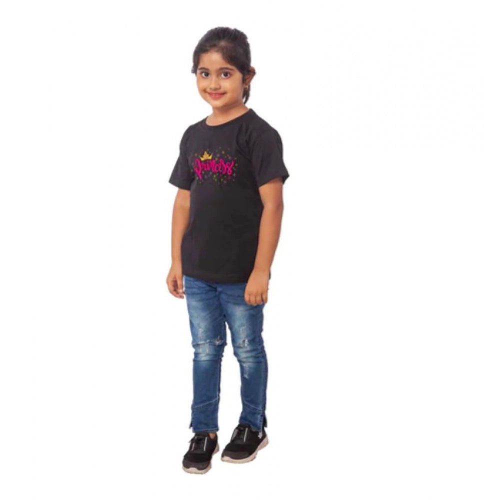 Girls Cotton Princess Half Sleeve Tshirt (Black)