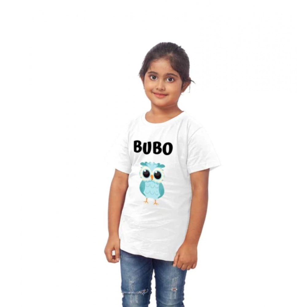 Girls Cotton Bubo Half Sleeve Tshirt (White)