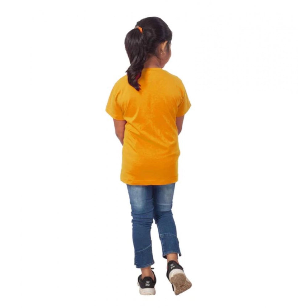 Girls Cotton Panda Glass Half Sleeve Tshirt (Mustard)