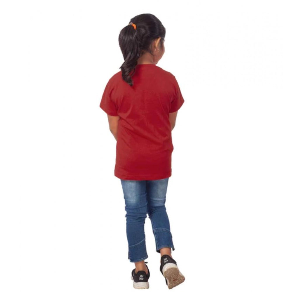 Girls Cotton Panda Glass Half Sleeve Tshirt (Maroon)