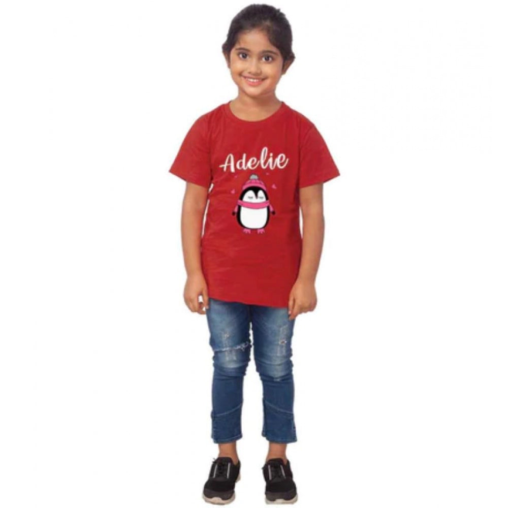 Girls Cotton Adelie Half Sleeve Tshirt (Maroon)
