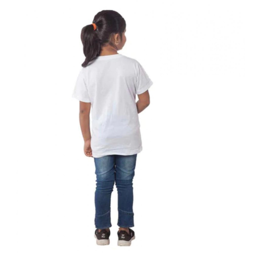 Girls Cotton Cat Half Sleeve Tshirt (White)