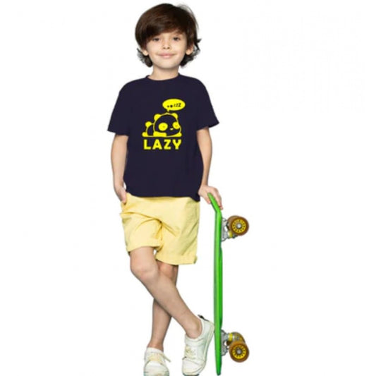 Boys Cotton Lazy Half Sleeve Tshirt (Black)