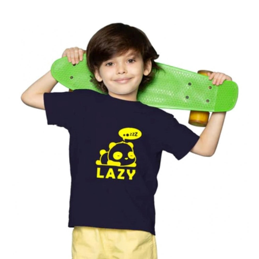 Boys Cotton Lazy Half Sleeve Tshirt (Black)