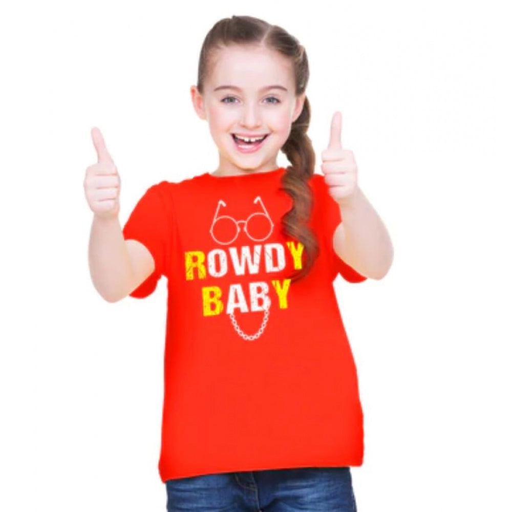 Girls Cotton Rowdy Baby Half Sleeve Tshirt (Red)