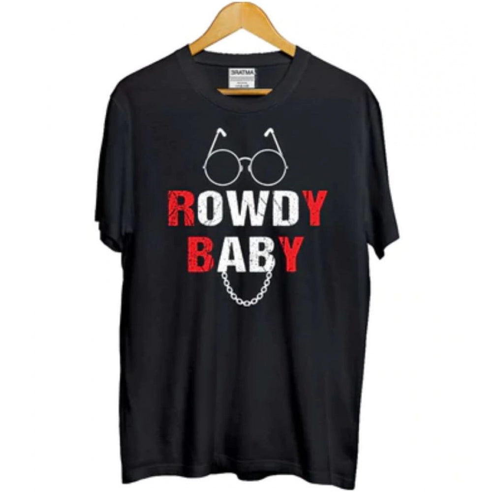 Girls Cotton Rowdy Baby Half Sleeve Tshirt (Black)