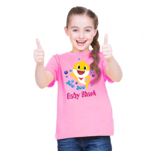 Girls Cotton Baby Shark Half Sleeve Tshirt (Pink)