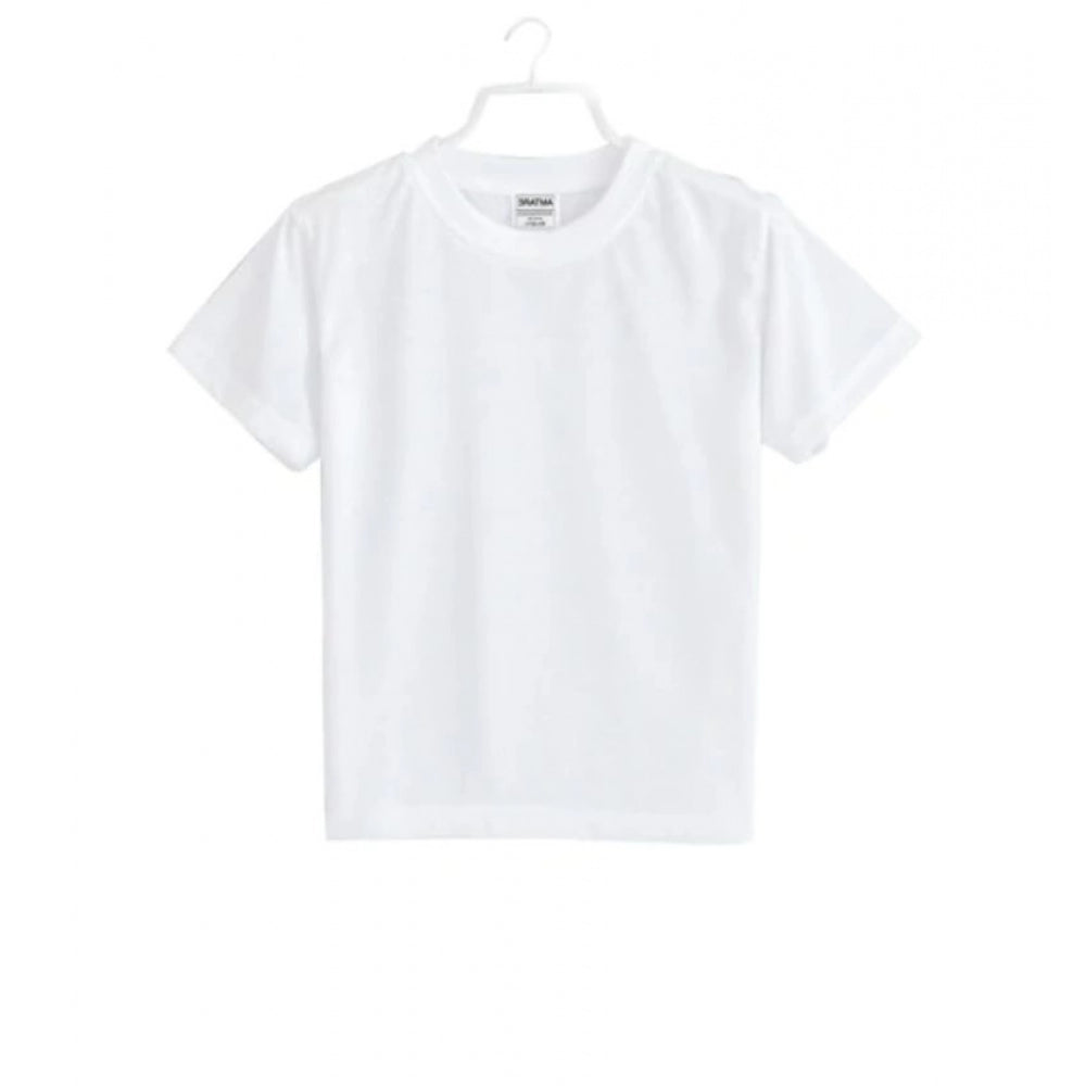Boys Cotton Plain Half Sleeve Tshirt (White)