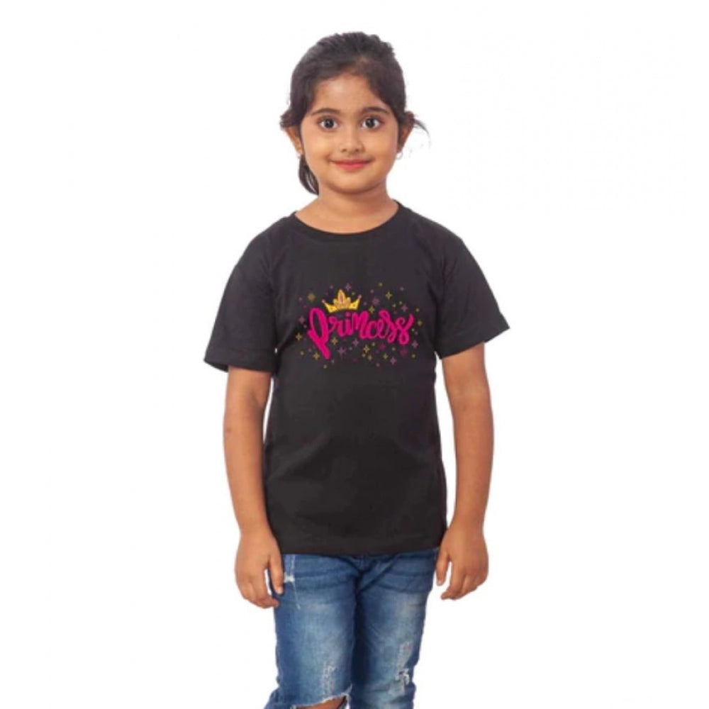 Girls Cotton Princess Half Sleeve Tshirt (Black)