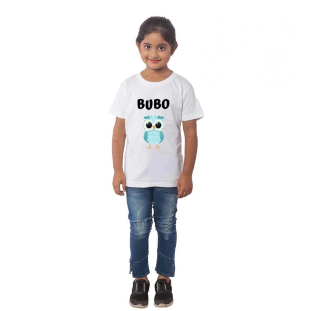 Girls Cotton Bubo Half Sleeve Tshirt (White)