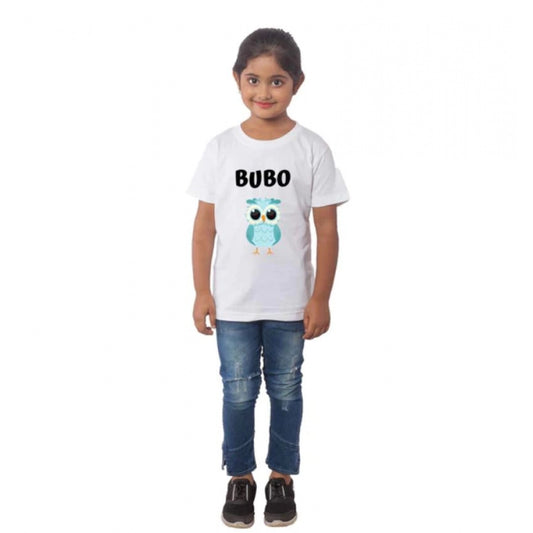 Girls Cotton Bubo Half Sleeve Tshirt (White)