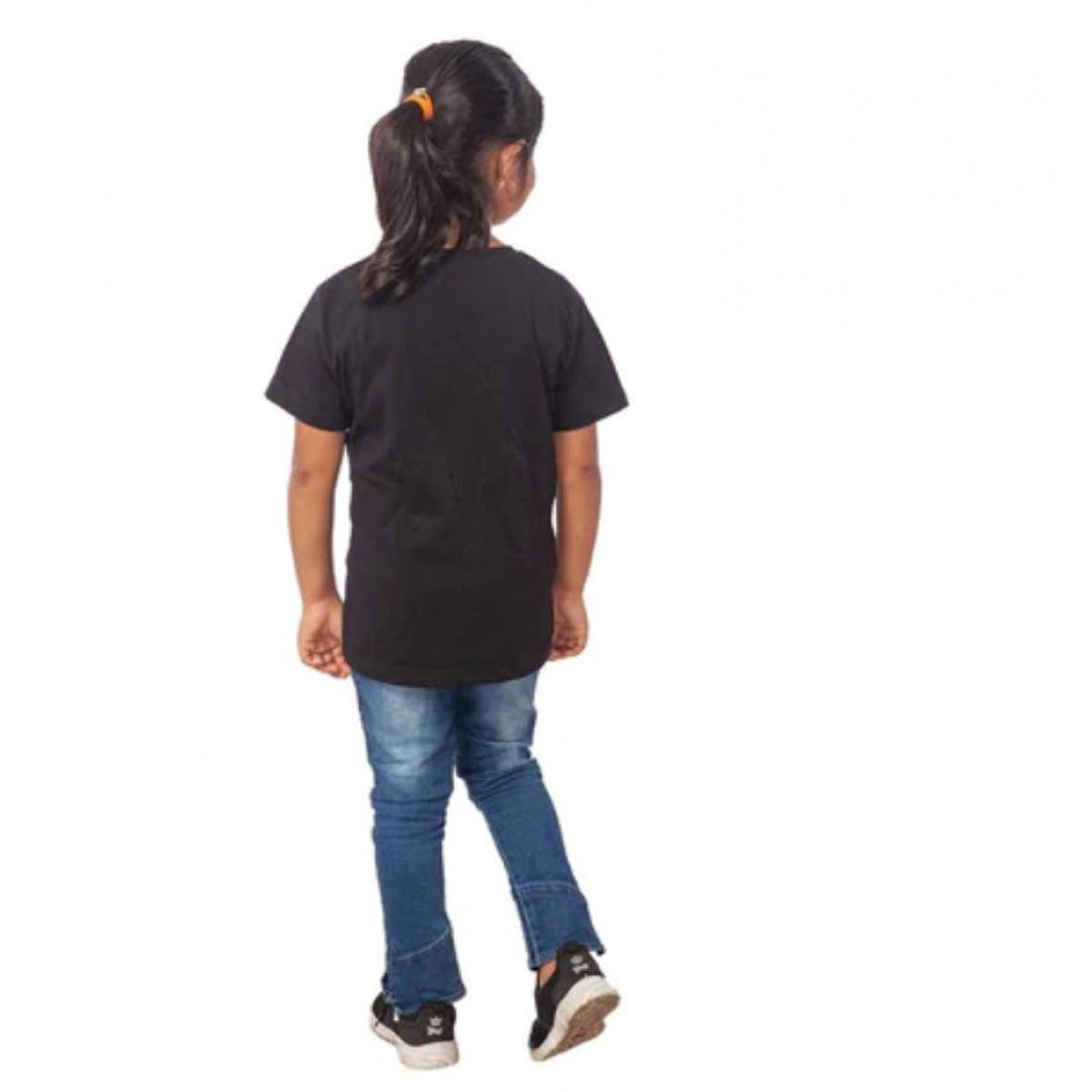 Girls Cotton Tribal Half Sleeve Tshirt (Black)
