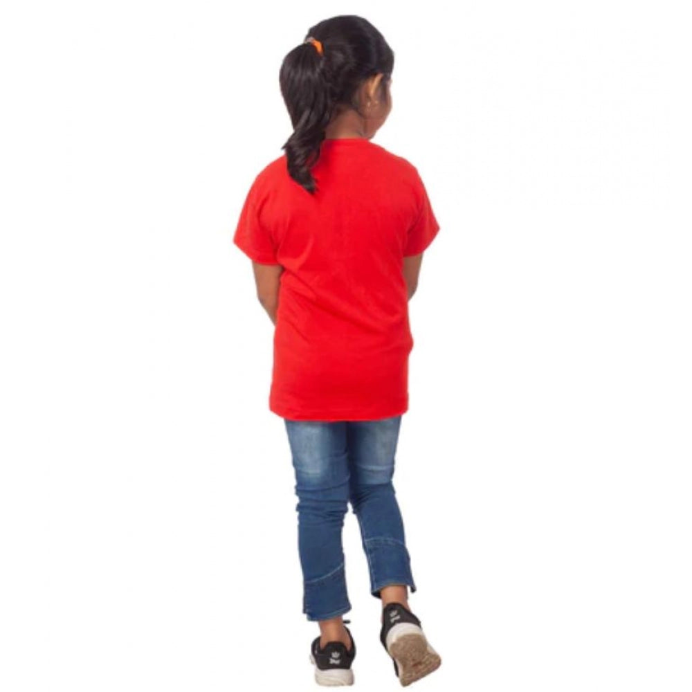 Girls Cotton Unicorn Face Half Sleeve Tshirt (Red)