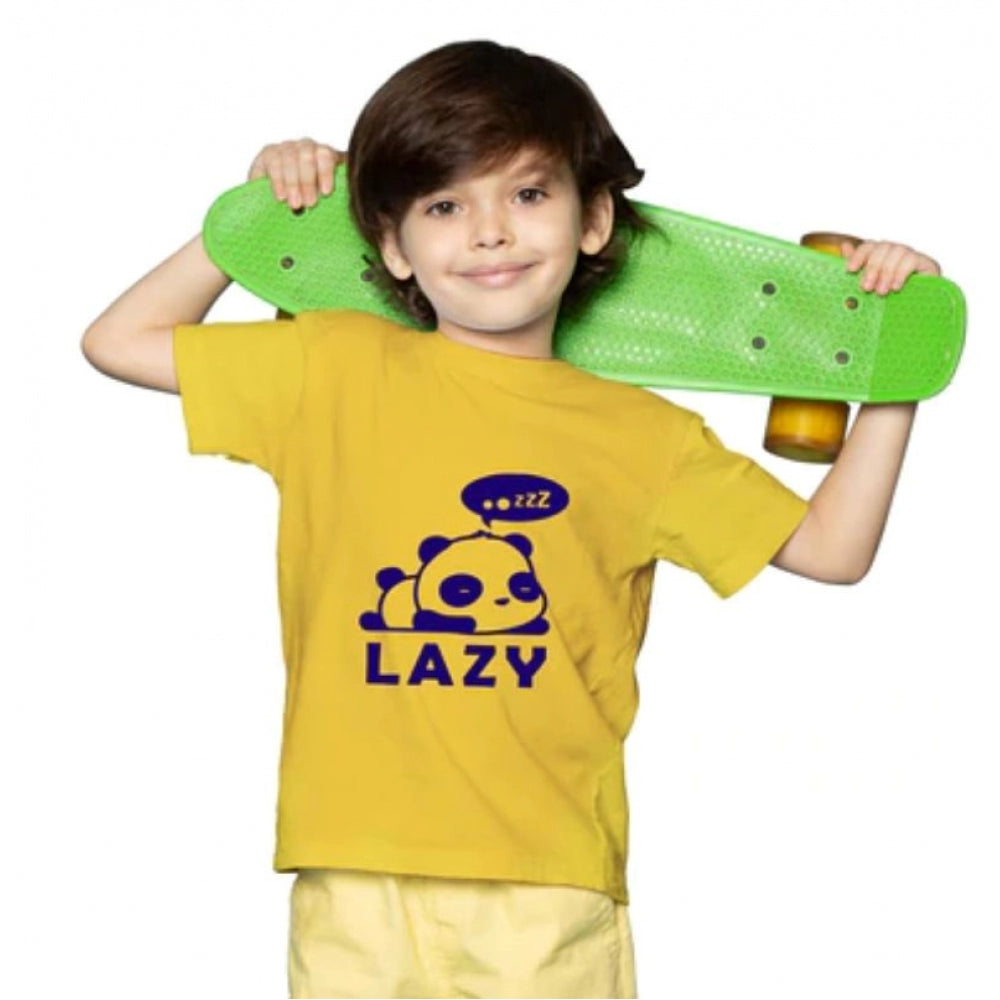 Boys Cotton Lazy Half Sleeve Tshirt (Mustard)