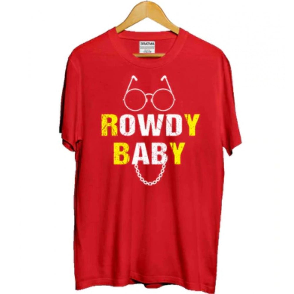 Girls Cotton Rowdy Baby Half Sleeve Tshirt (Red)