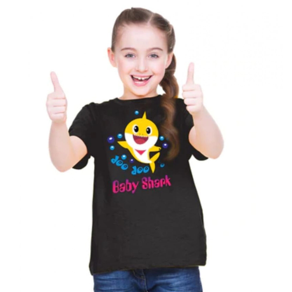 Girls Cotton Baby Shark Half Sleeve Tshirt (Black)