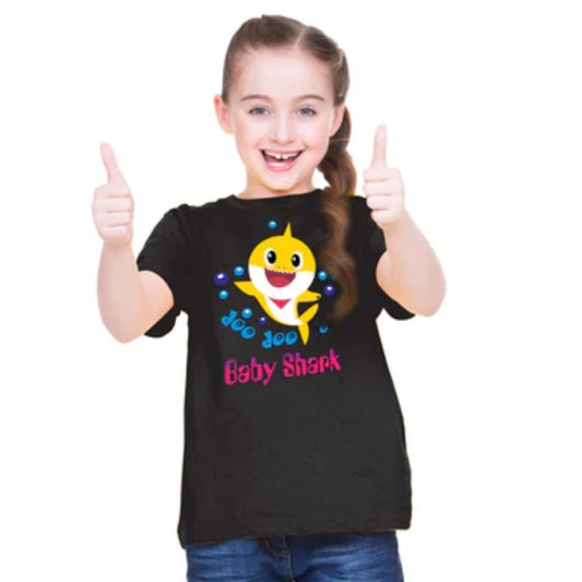 Girls Cotton Baby Shark Half Sleeve Tshirt (Black)