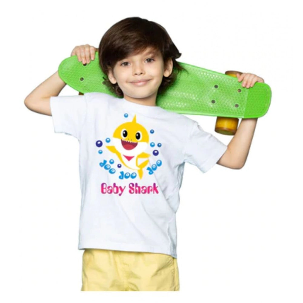 Boys Cotton Baby Shark Half Sleeve Tshirt (White)