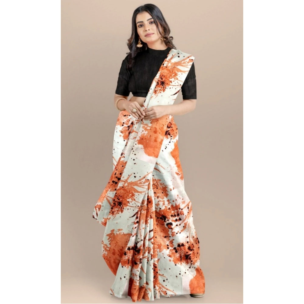 Women'S Joya Silk Saree With Blouse (Orange, 5-6 Mtrs)