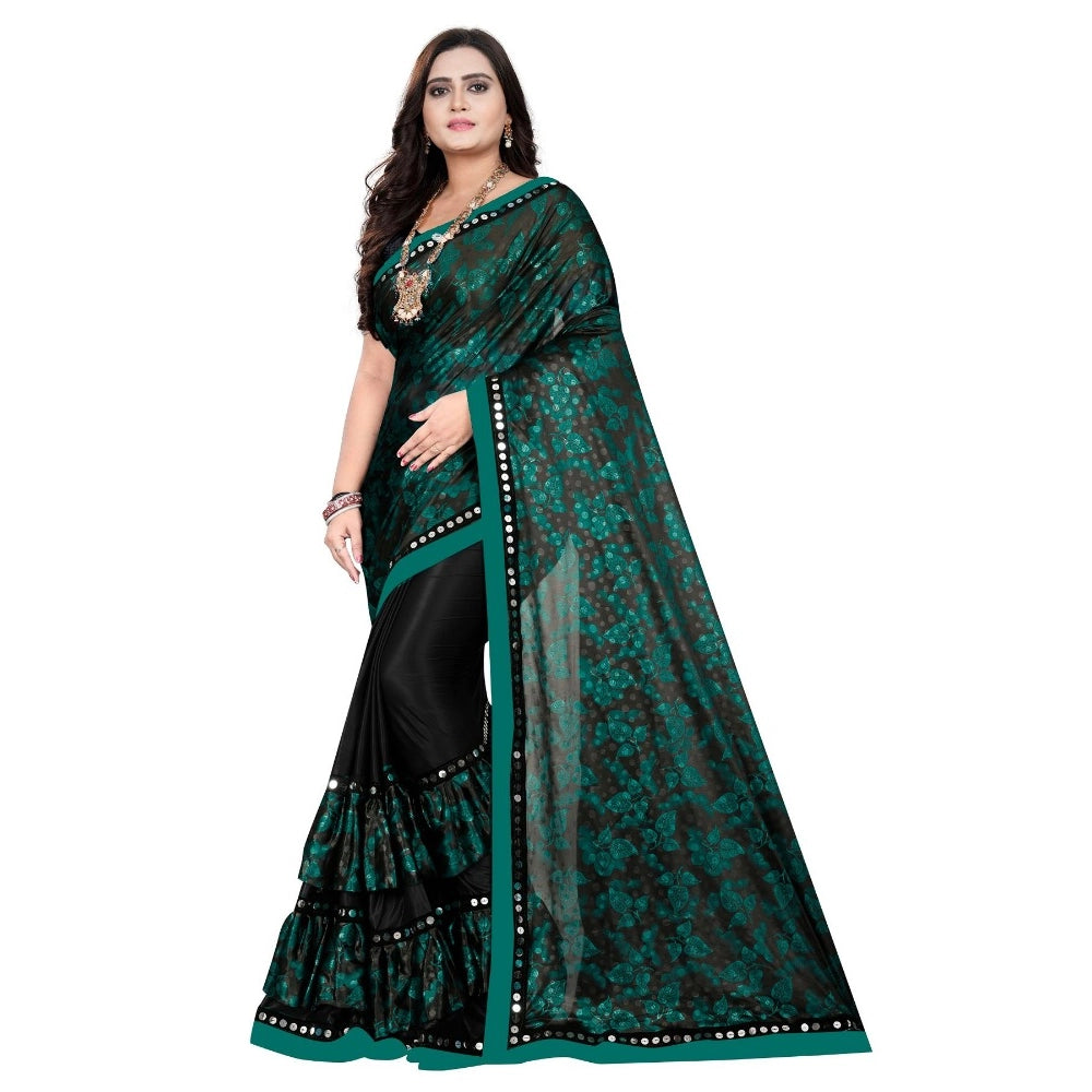Women'S Lycra Blend Saree With Blouse (Green, 5-6 Mtrs)