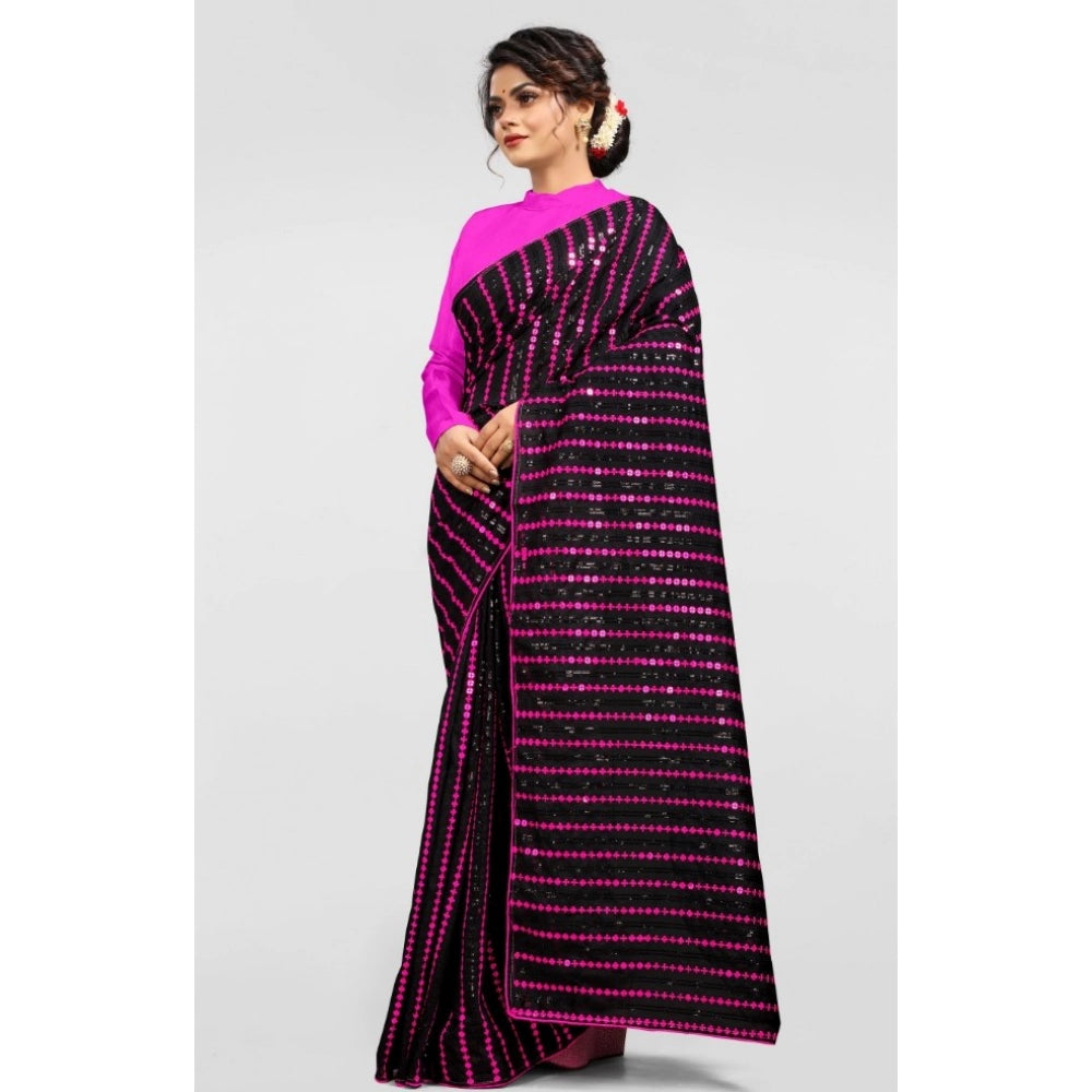 Women's Vichitra Saree with Blouse (Pink, 5-6 Mtrs) - VANSHELLE