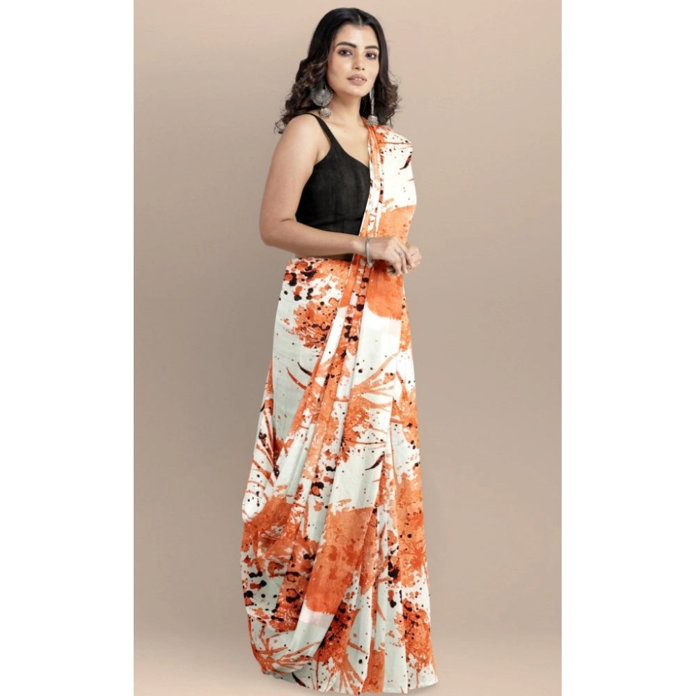 Women'S Joya Silk Saree With Blouse (Orange, 5-6 Mtrs)