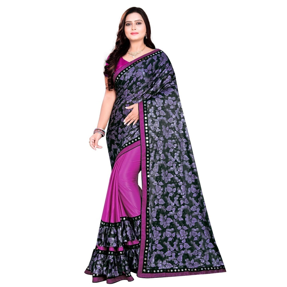 Women'S Lycra Blend Saree With Blouse (Purple, 5-6 Mtrs)