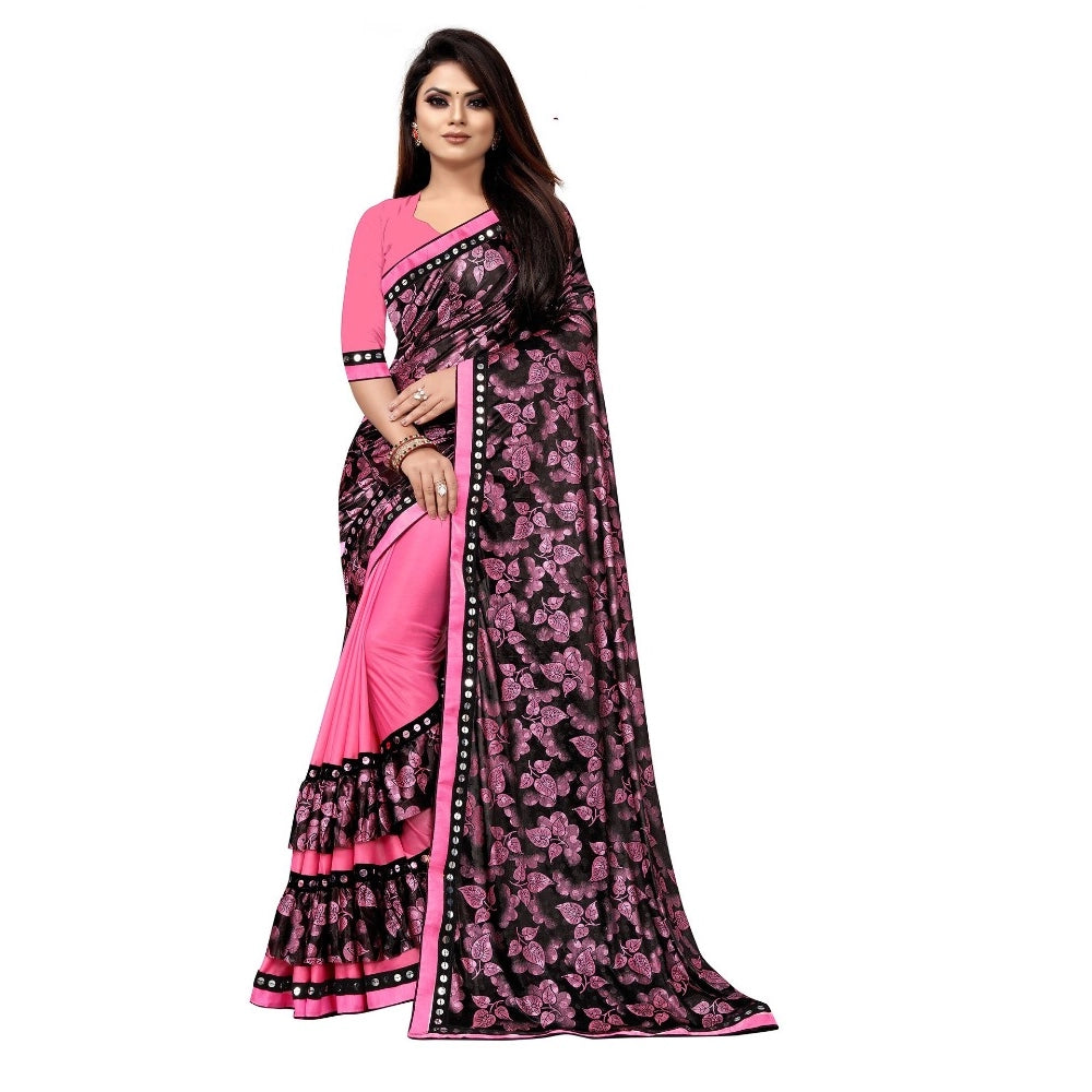 Women's Lycra Blend Saree with Blouse (Pink, 5-6 Mtrs) - VANSHELLE
